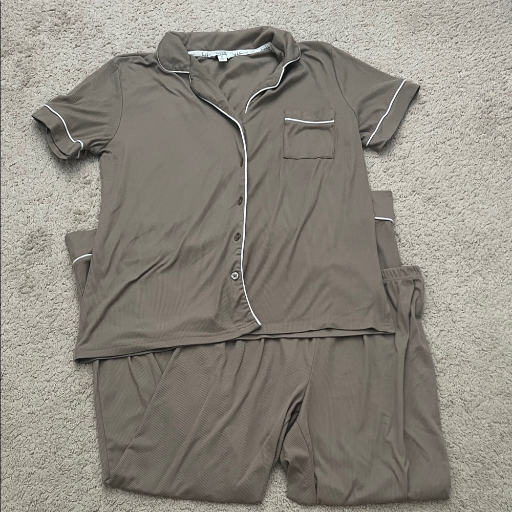 Brown Pajama Set with White Trim